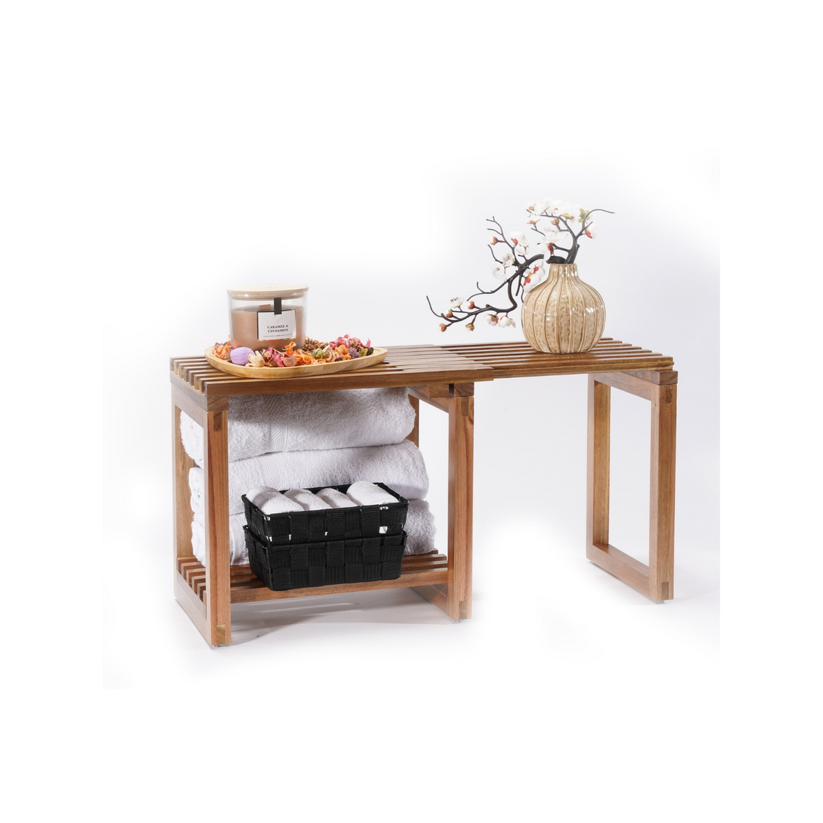 Ausziehbarer Duschhocker aus Akazienholz - Hocker, Bank & Beistelltisch aus Holz - vielseitig - outdoor - indoor