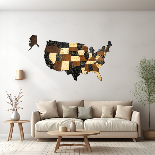 USA 3D Wooden Map
