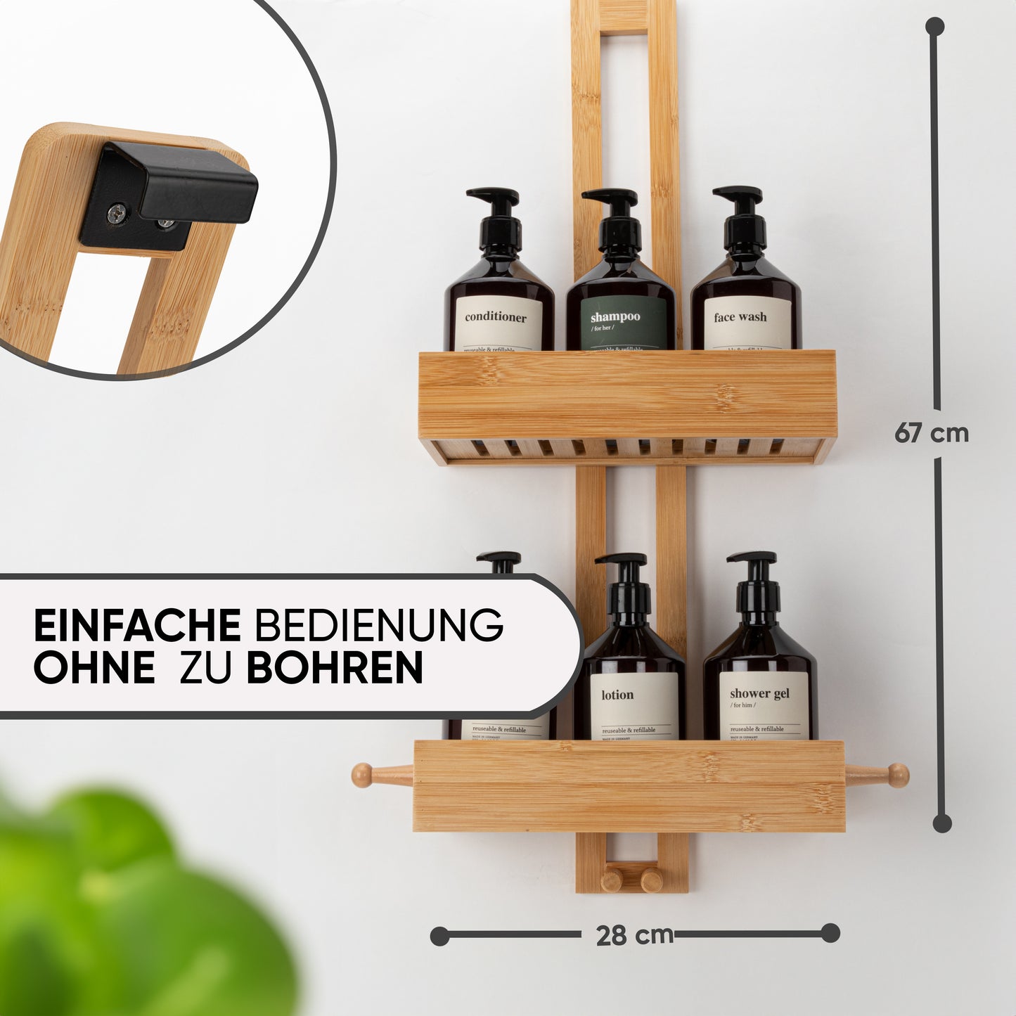 SVADA Duschregal hängend Bambus zum Hängen ohne Bohren Duschkorb Duschablage