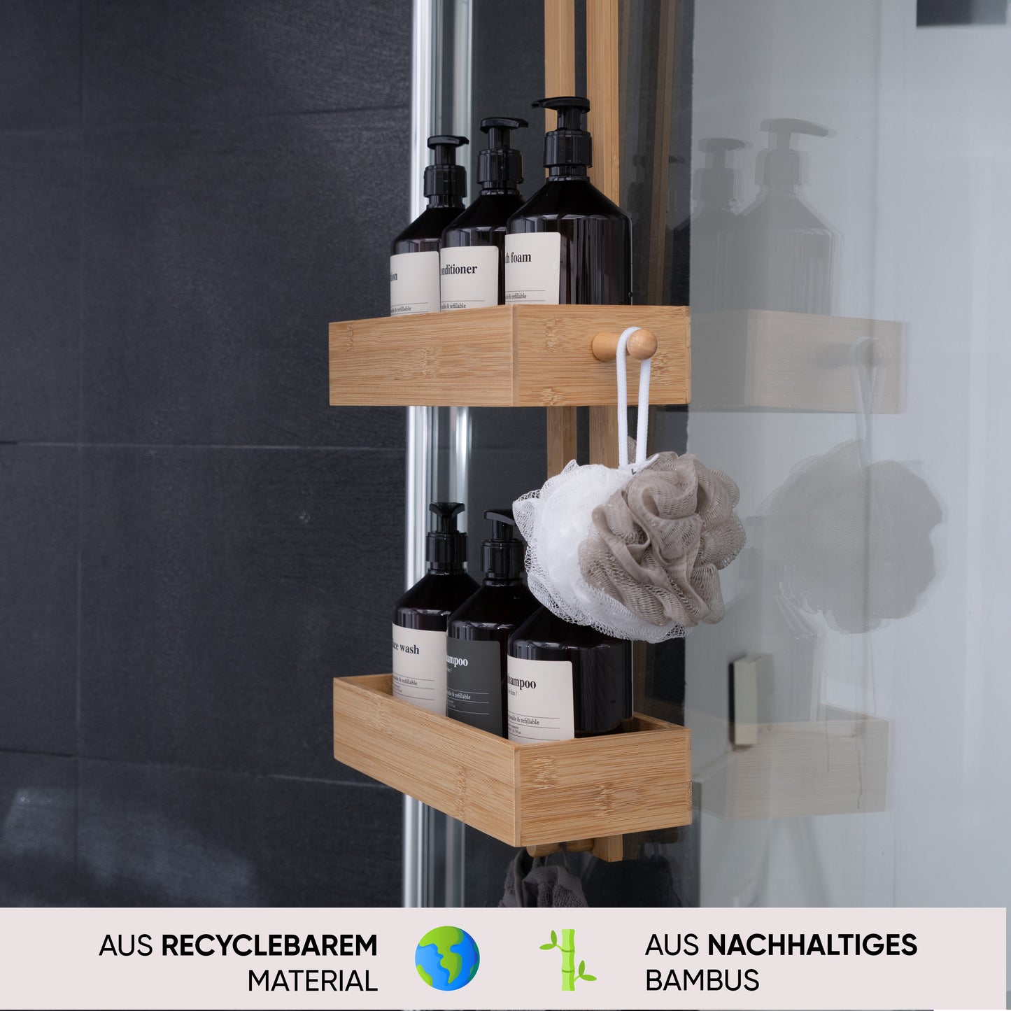 SVADA Duschregal hängend Bambus zum Hängen ohne Bohren Duschkorb Duschablage